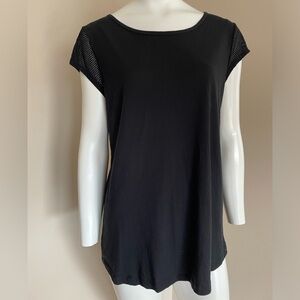 LRL Lauren Ralph Lauren Mesh Cap Sleeve T-Shirt Black Large